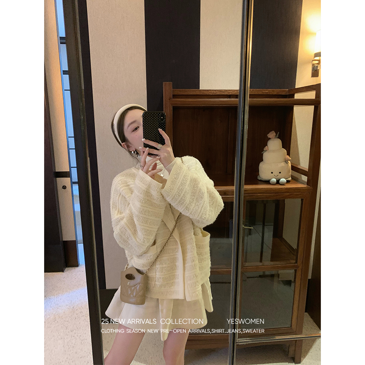 YESWOMEN【DA】杜赛画廊蝴蝶纱暗条毛织外套搭衬衫裤裙XY70411A4074