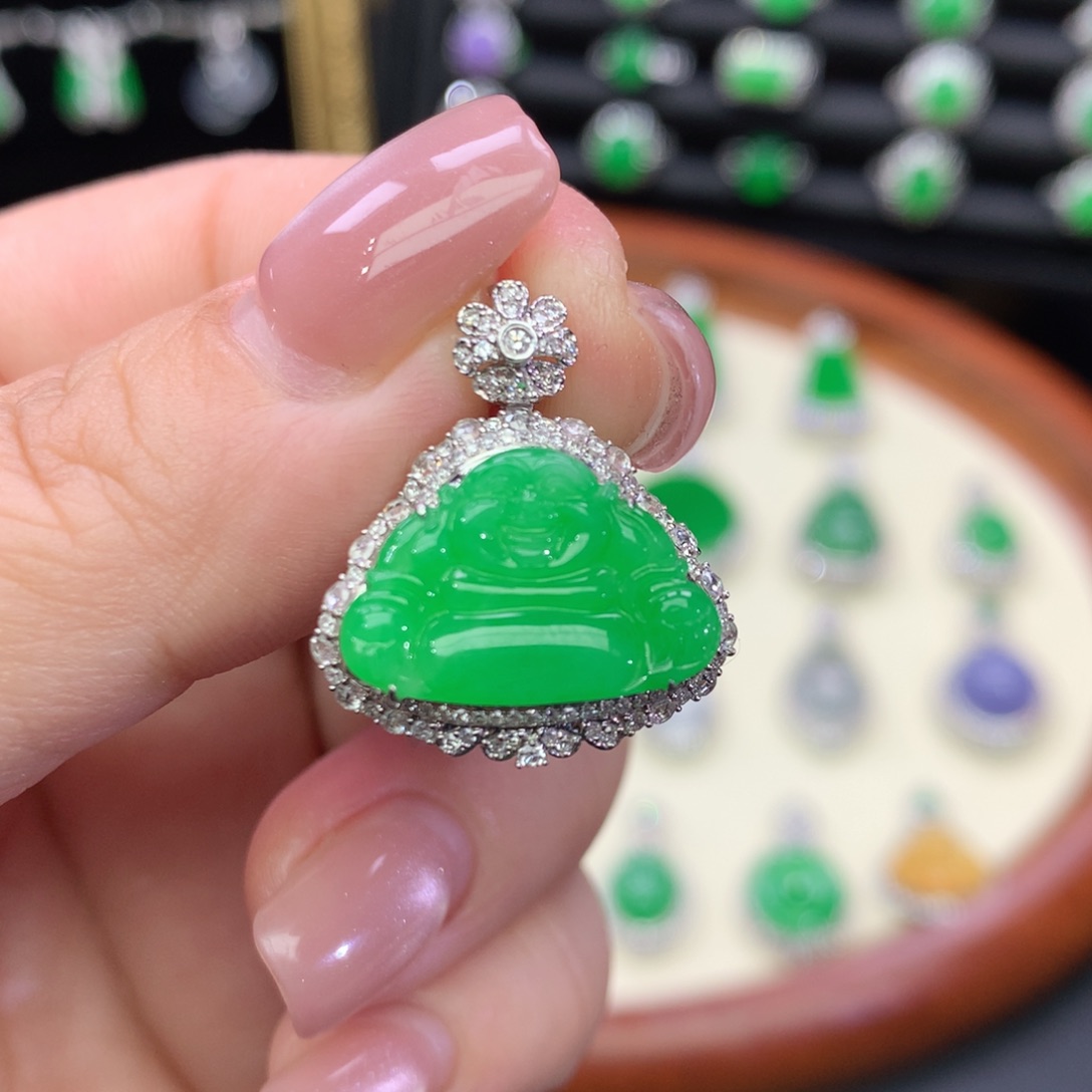 翡翠18K金镶嵌吊坠(不含链)