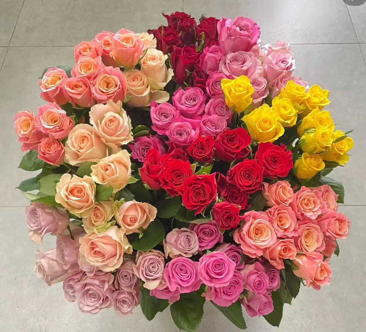 彩拼玫瑰10支+百合4朵+腊梅+风铃花+洋甘菊+配草