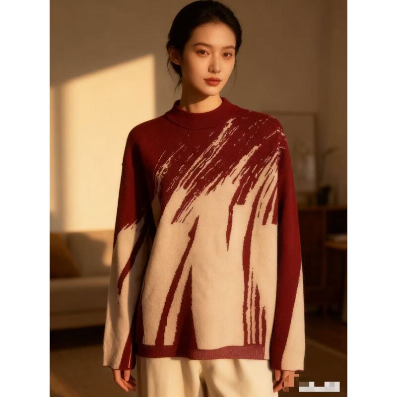 【涂鸦】柔软重工撞色套头针织衫保暖妈妈款百搭款36