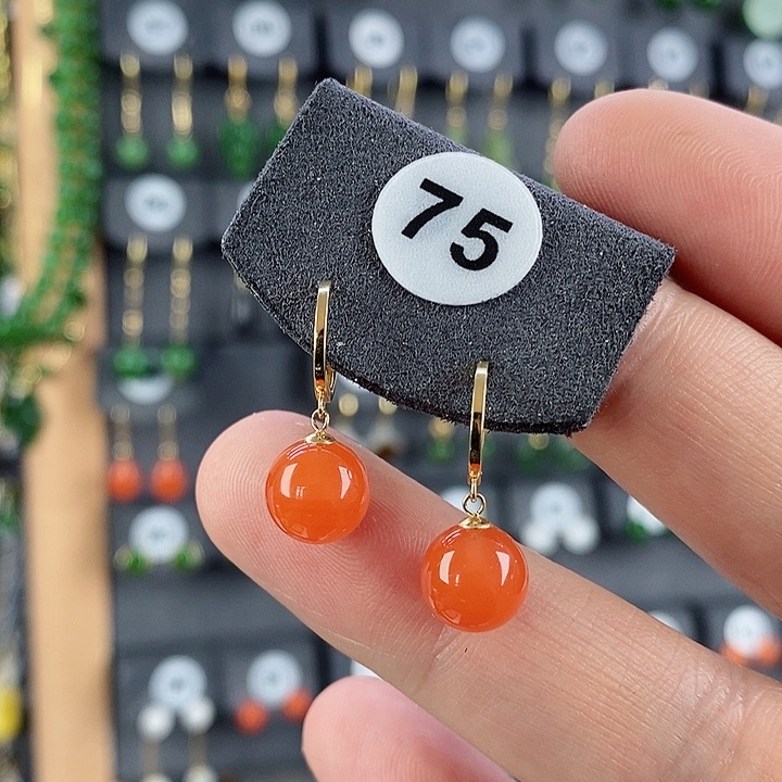 南红玛瑙耳饰18K金镶嵌