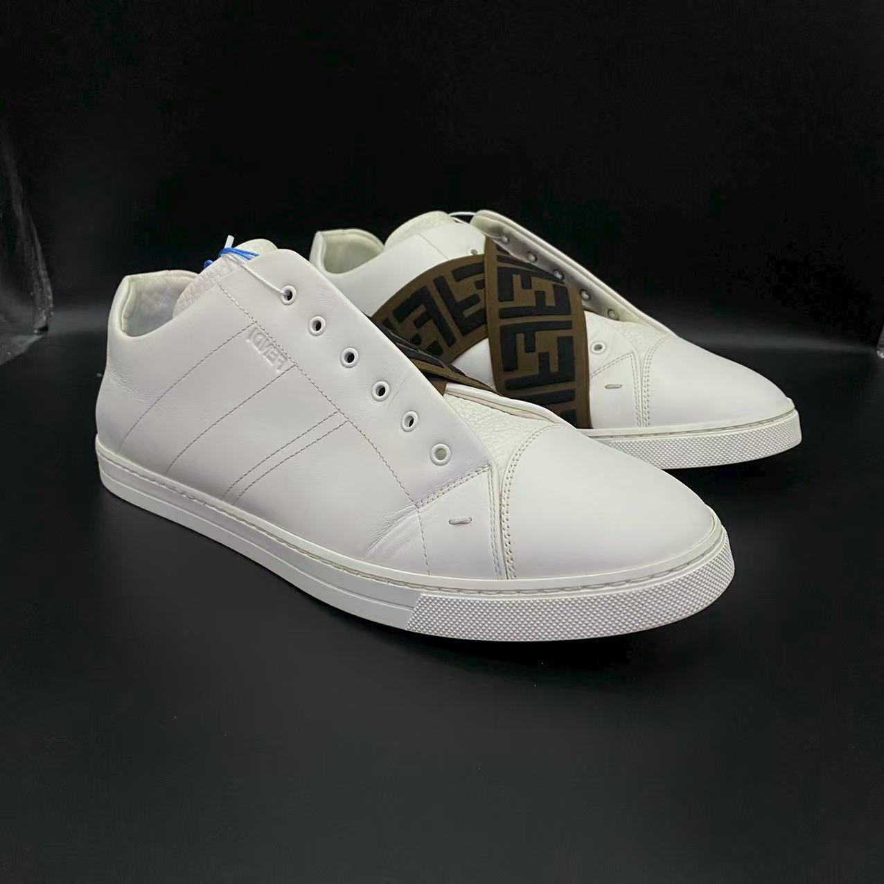 95新 FENDI/芬迪 【AO福利】43欧码 男士棕色印花织带板鞋77158