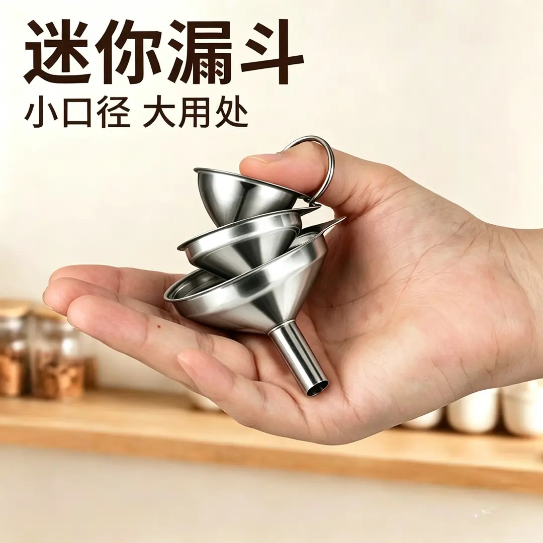 【惊爆价】迷你不锈钢漏斗小号酒漏斗装袋液体分装器家用厨房注油器商品图