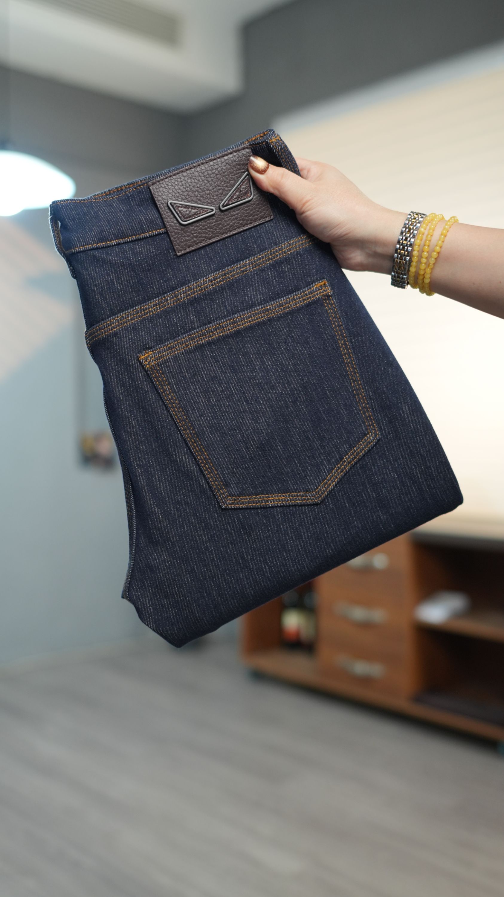 秋冬款深蓝三本针潮流百搭高端男士轻奢修身小直筒裤子男款秋冬款