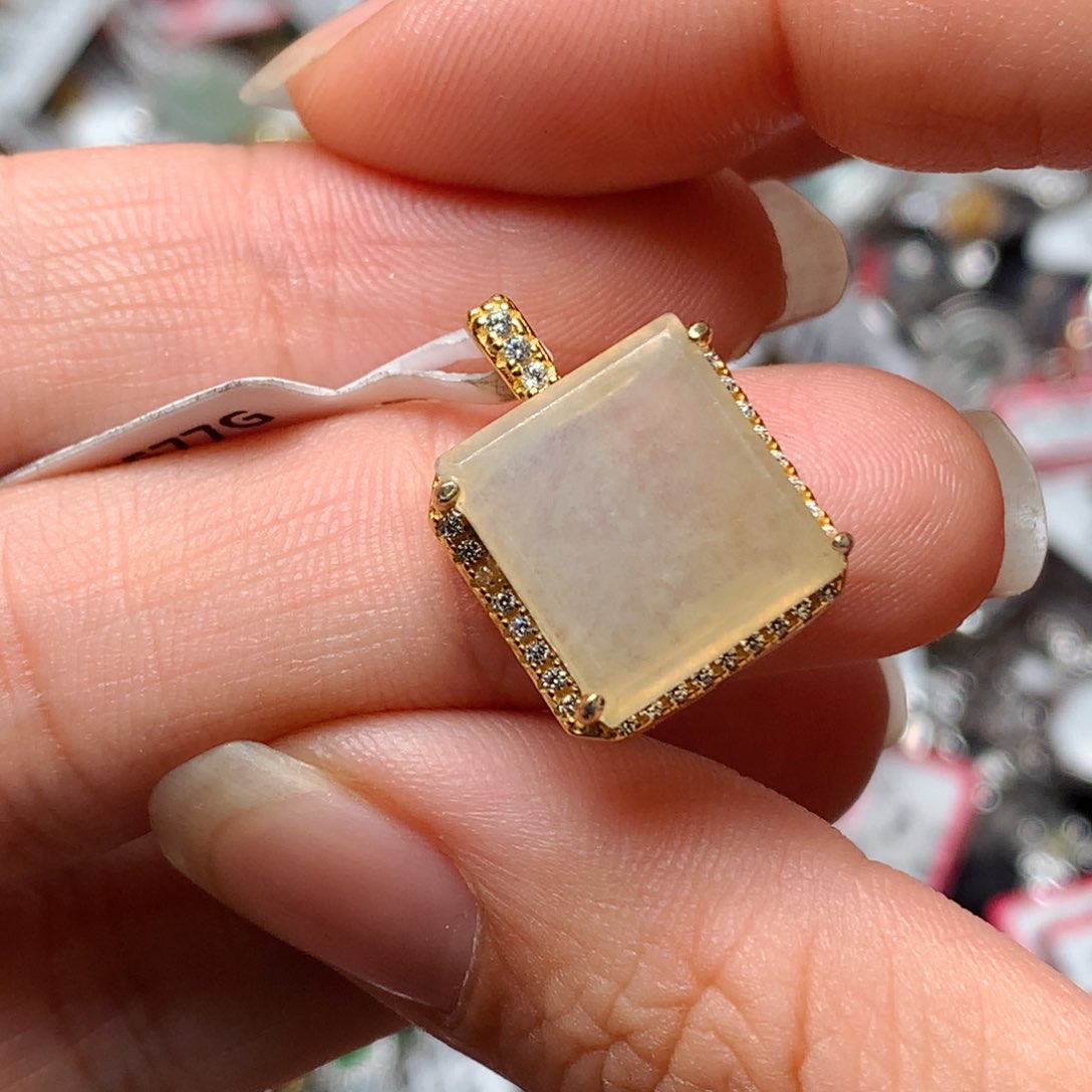 翡翠戒指银S925镶嵌天然翡翠吊坠