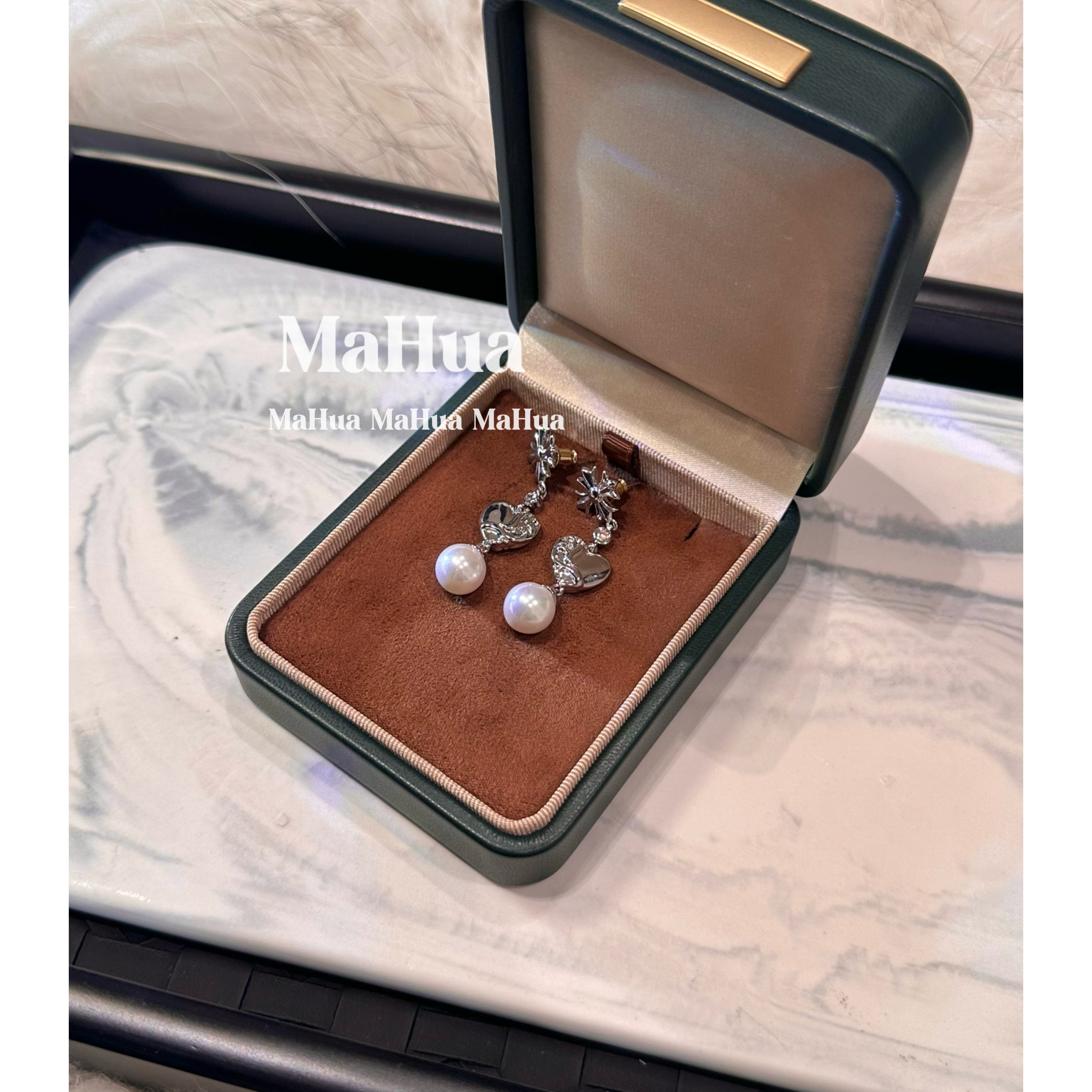 铜合金仿珍珠耳饰 P1365 玫瑰心耳环