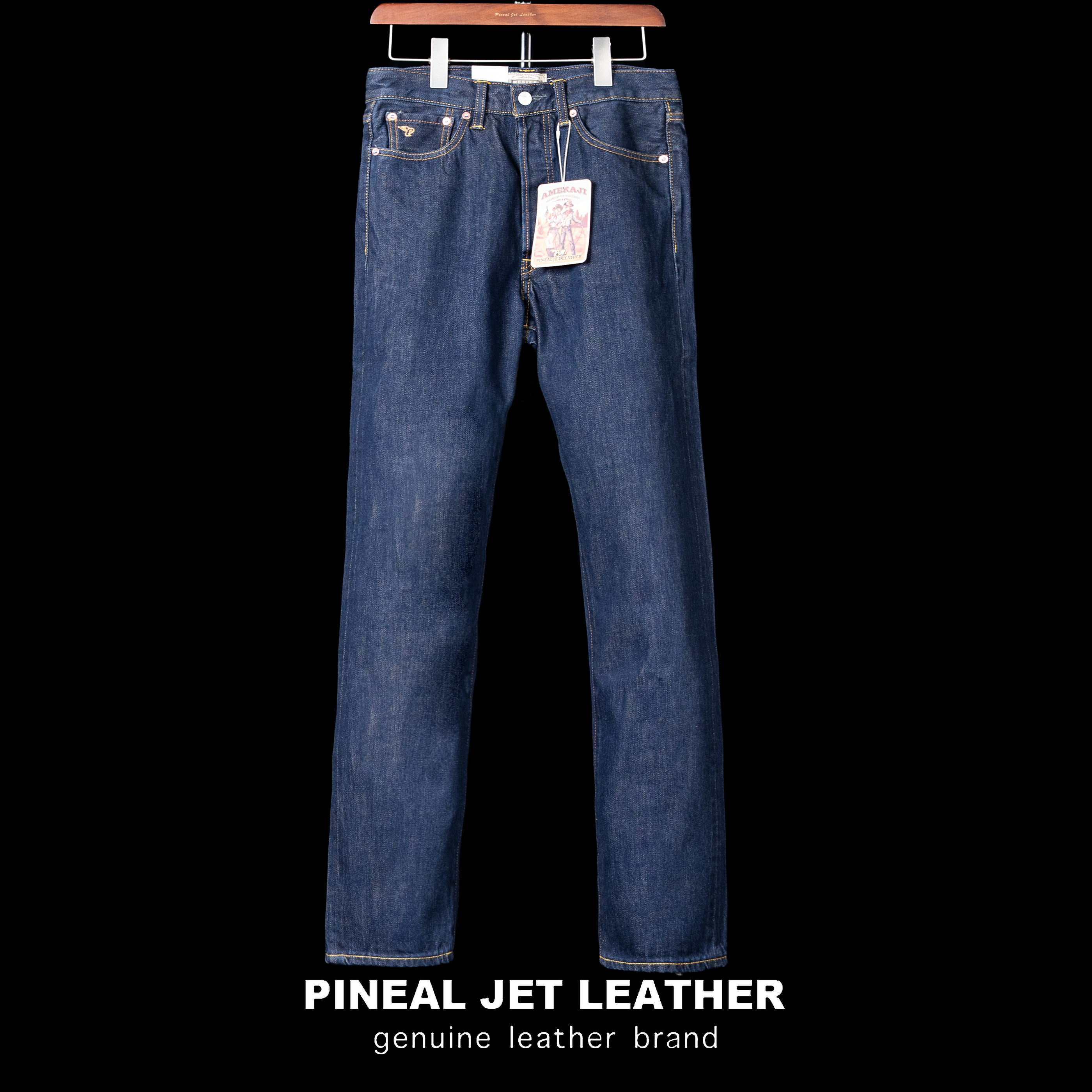 PJL新款男女同款时尚直筒复古弹力宽松bra丹宁赤耳牛仔裤