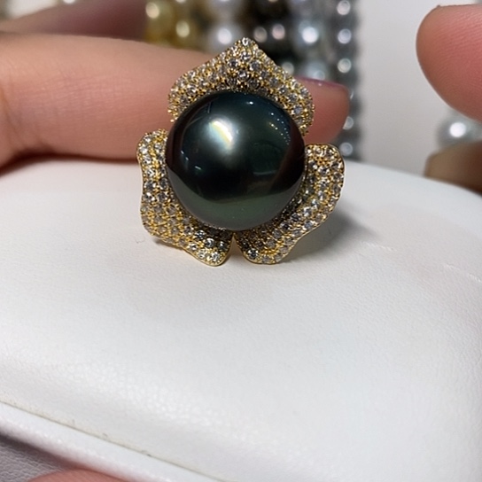 海水珍珠戒指银S925镶嵌15.18