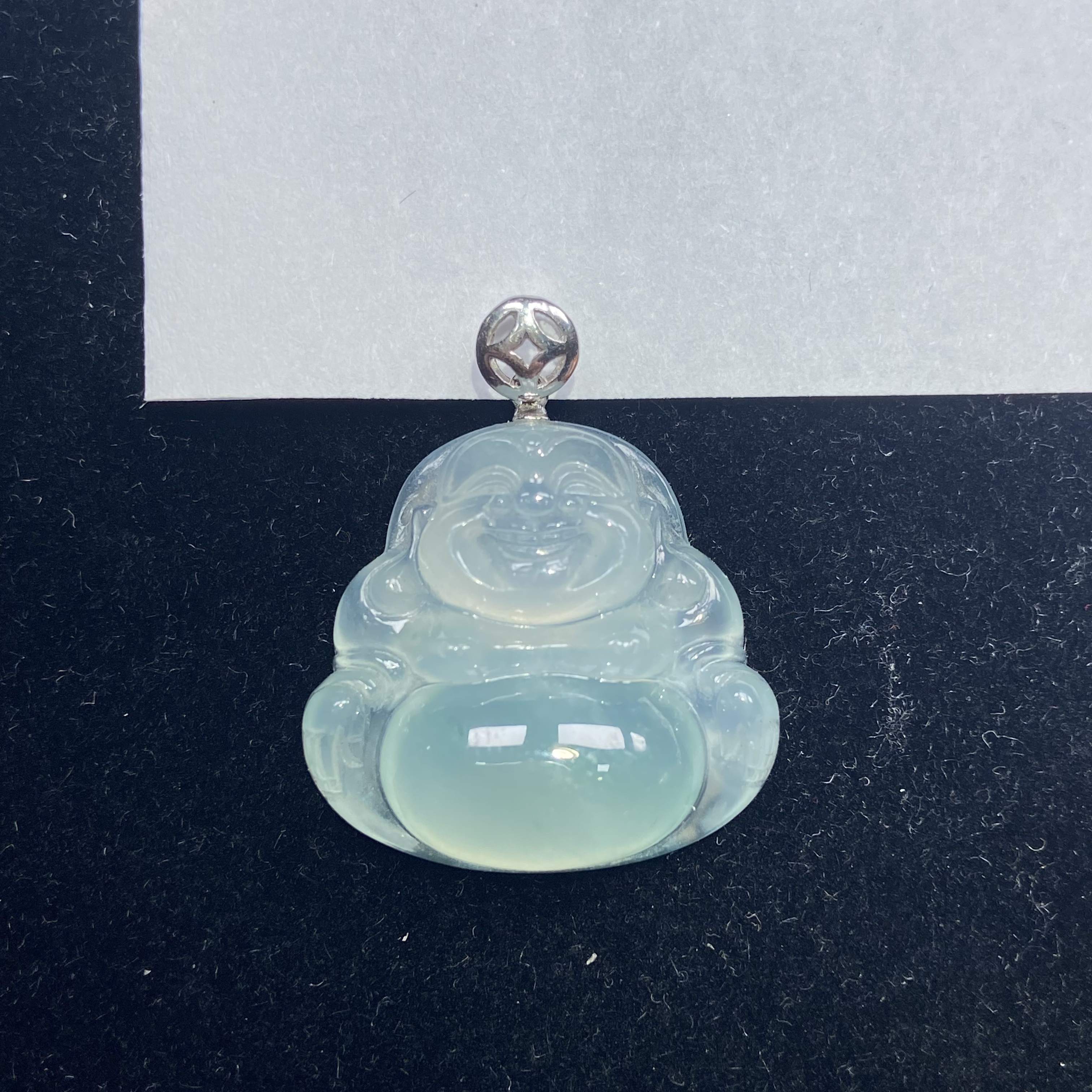 高冰佛公吊坠肚中带翠缅甸翡翠