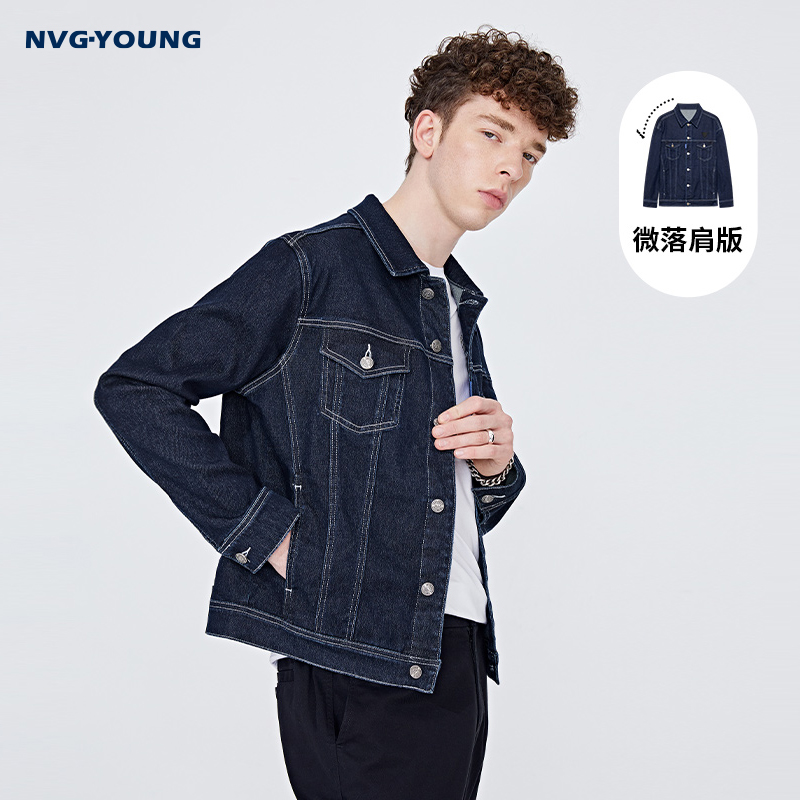 NVG·YOUNG意大利小帆船蓝色宽松牛仔外套男春休闲工装衬衫夹克