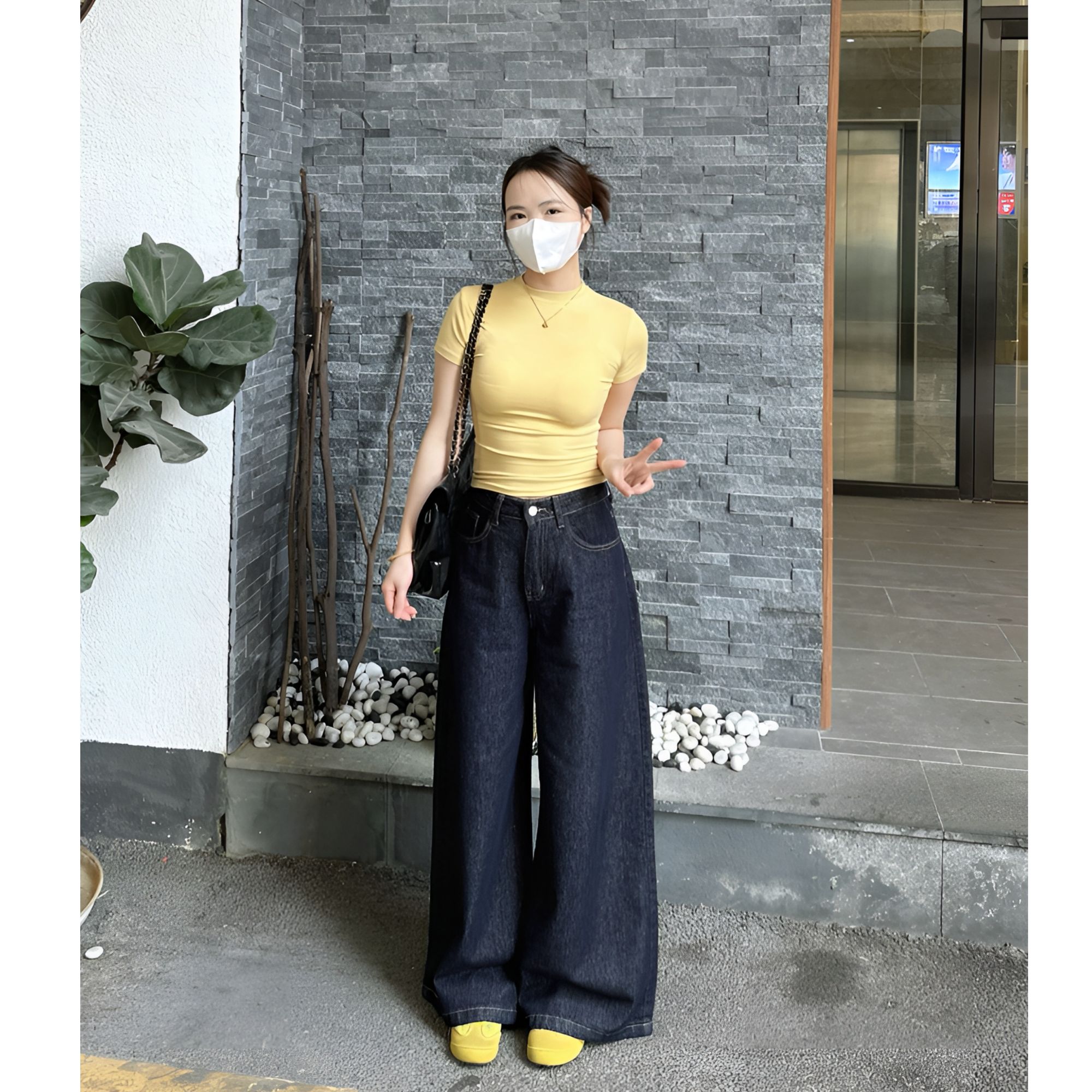 丹宁蓝高腰阔腿宽松显瘦拖地裤秋季牛仔裤直筒休闲时尚百搭