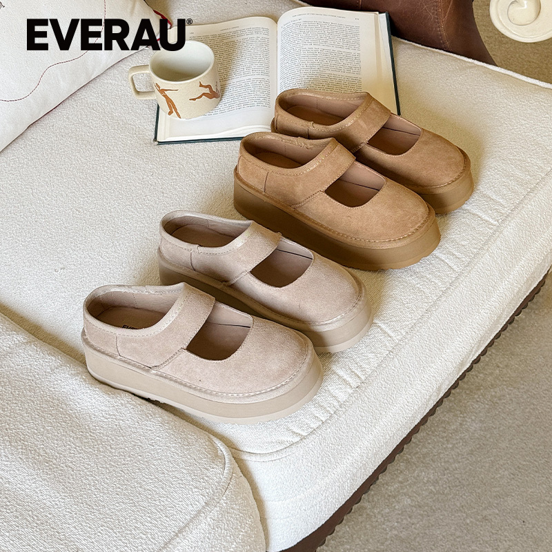 EVERAU厚底玛丽珍单鞋女2025夏季新款休闲复古浅口乐福鞋EA7086