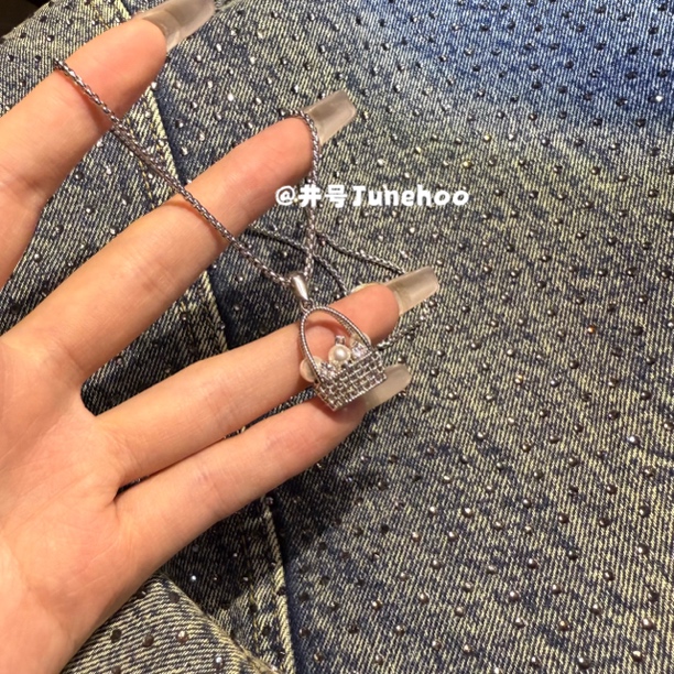 铜合金仿珍珠项链 爆米花设计感小众项链链条颈链锁骨链菜篮子