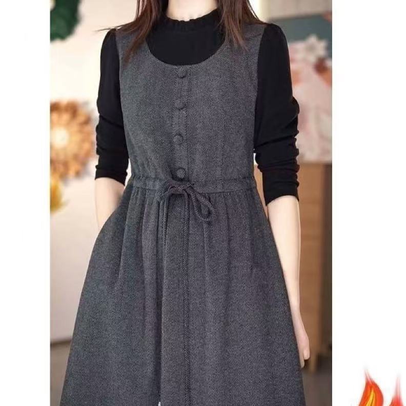 秋季新款连衣裙气质显瘦收腰女装时尚打底收腰洋气长袖裙子