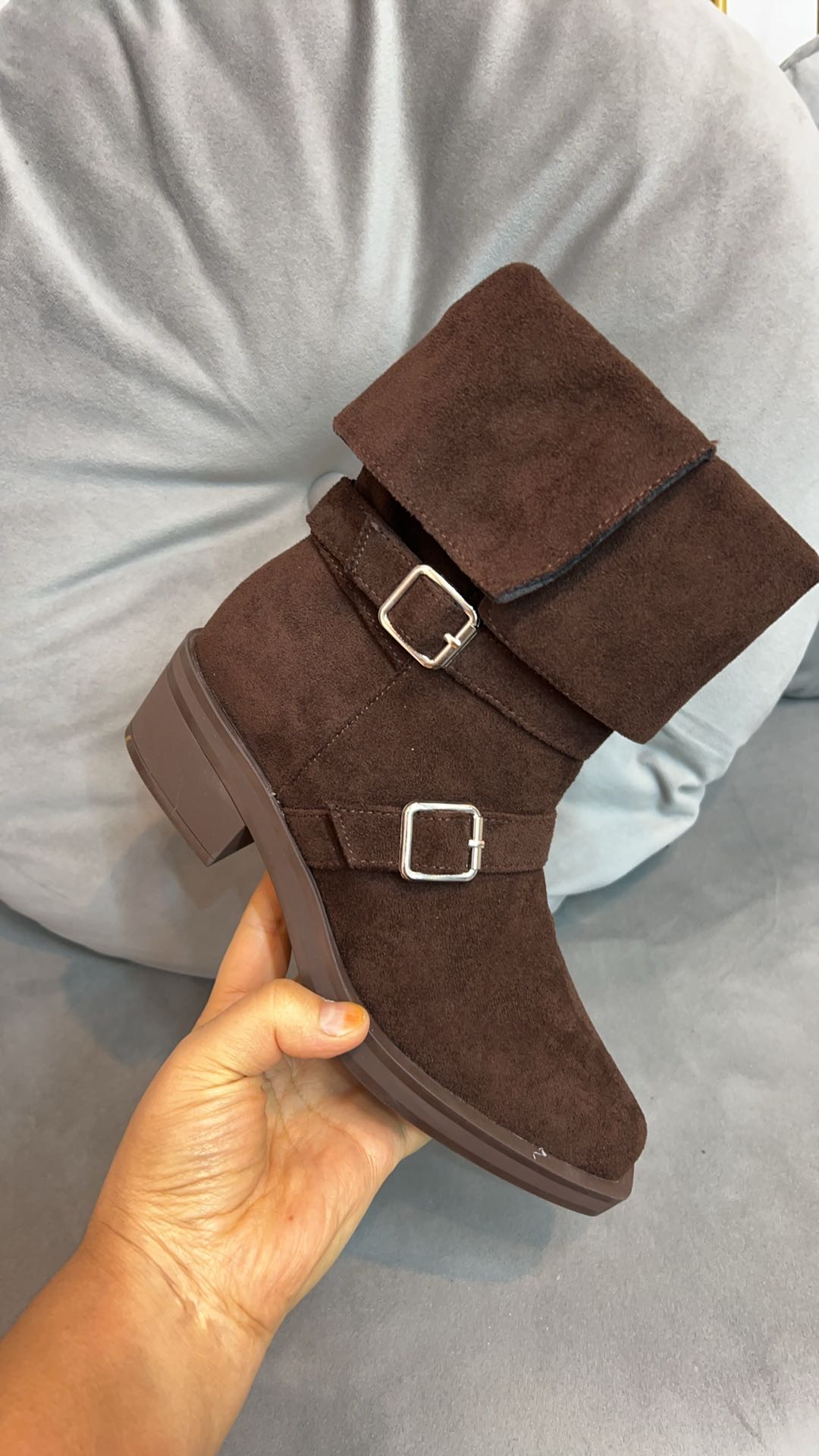 耐磨欧美风冬季粗跟秋季圆头短靴女士靴子棕色时尚