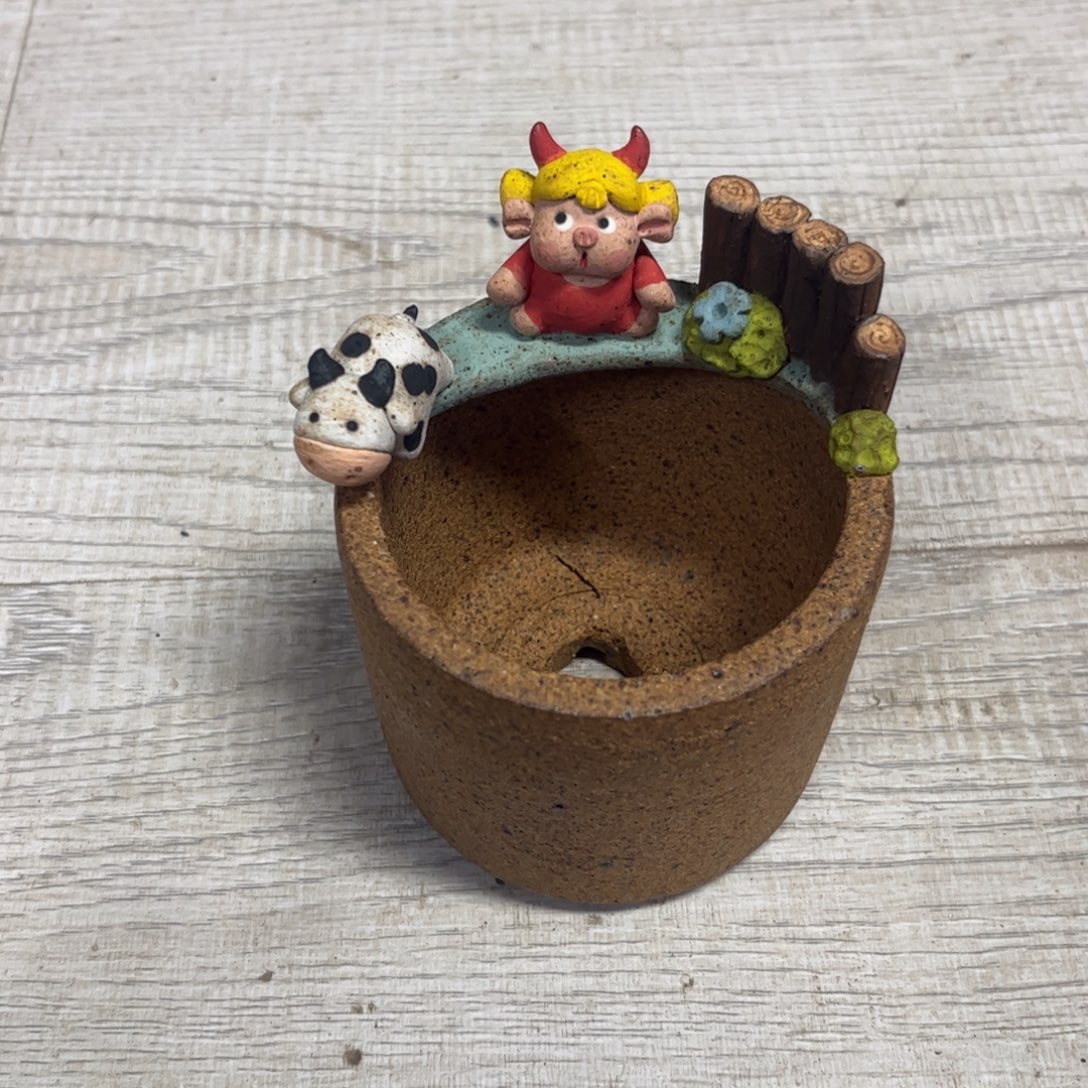 泥塑古镇炻陶花盆