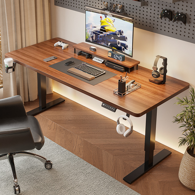 【听轩家具】智能实木电动升降电脑桌家用自动升降办公桌可升降书桌