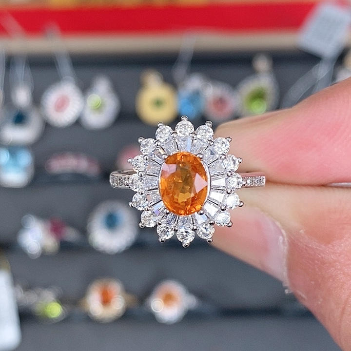 石榴石（芬达石）戒指银S925镶嵌爱**的