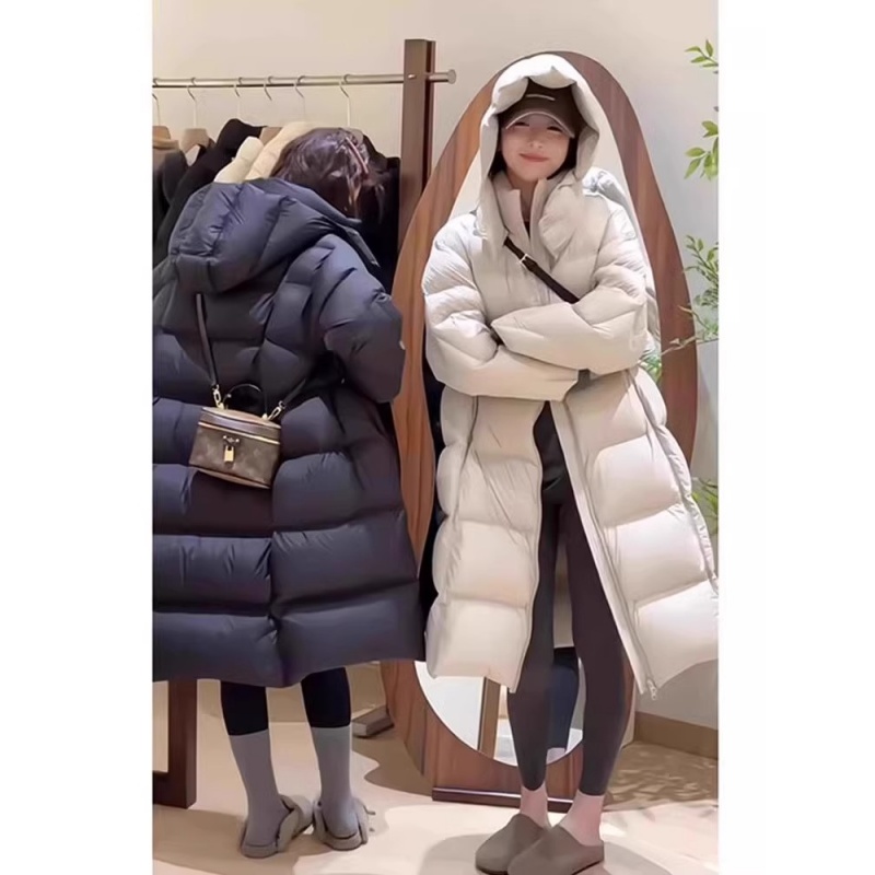 韩版纯欲简约气质连帽设计中长款50白鸭绒保暖羽绒服外套女冬季款