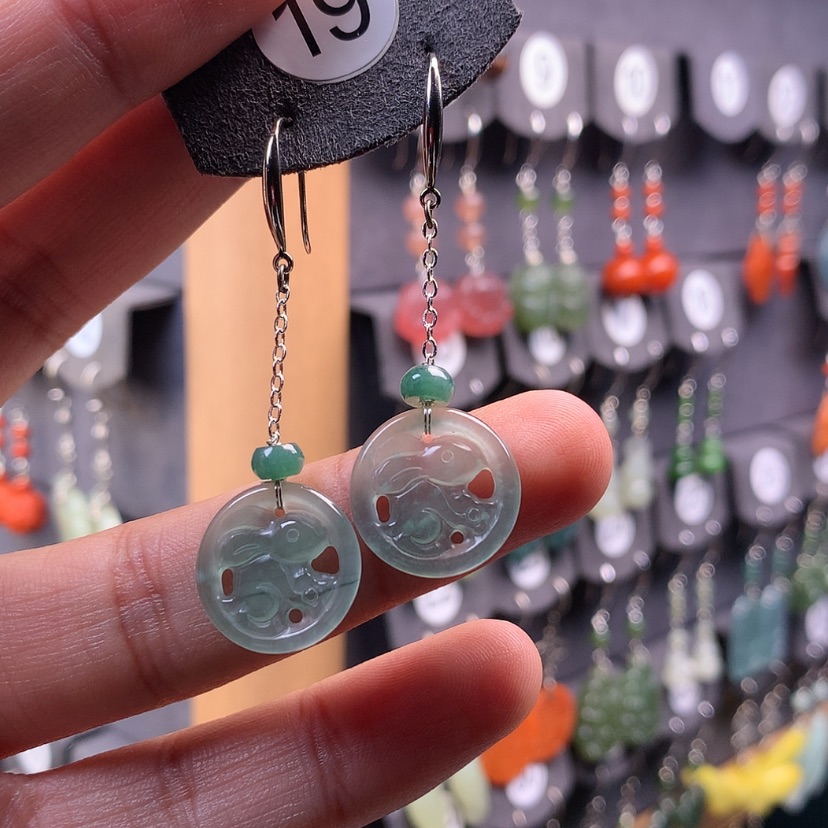 【闪购商品】翡翠耳饰银S925镶嵌满意