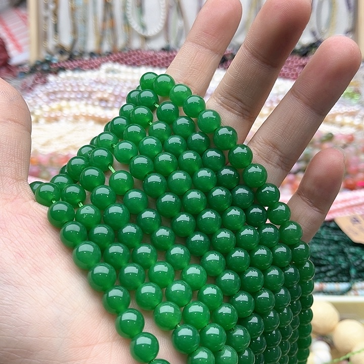 玛瑙/玉髓珠宝半成品未镶嵌一条8mm左右和田碧玉