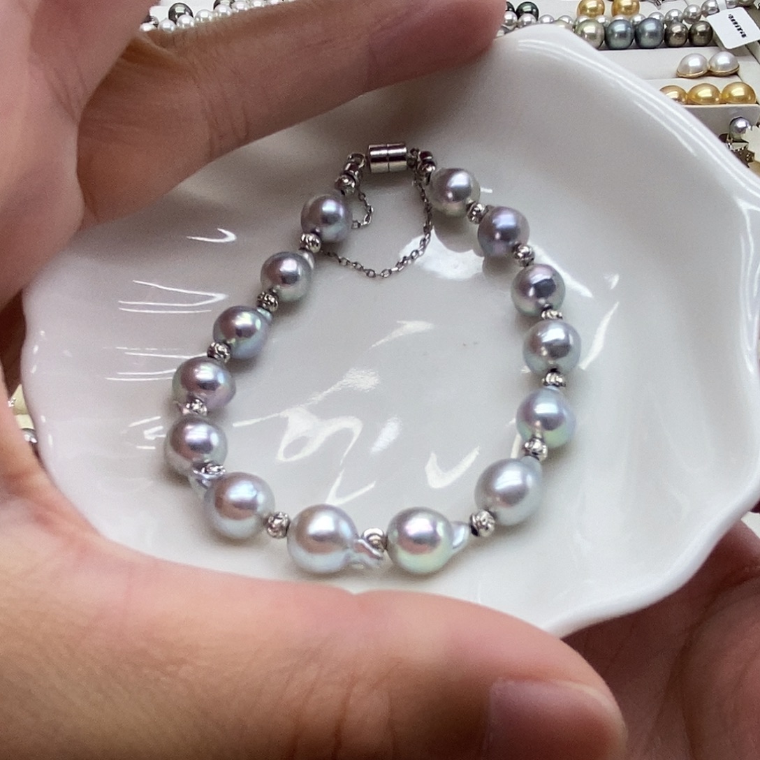 海水珍珠银S925镶嵌手链