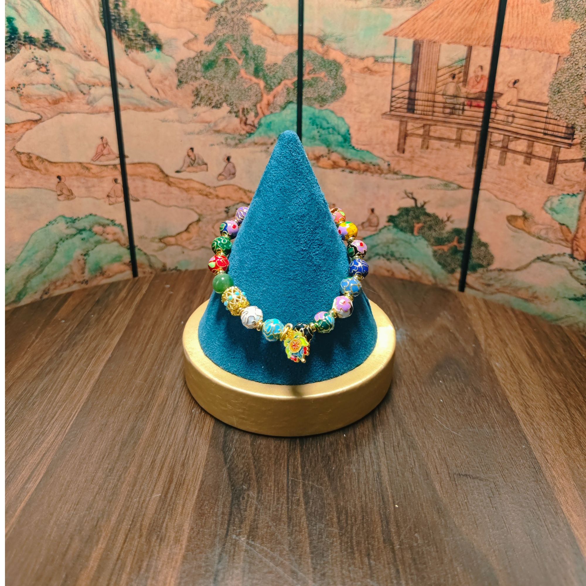 L和田玉多宝掐丝珐琅手串