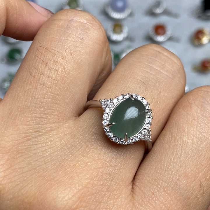 翡翠戒指银S925镶嵌戒指