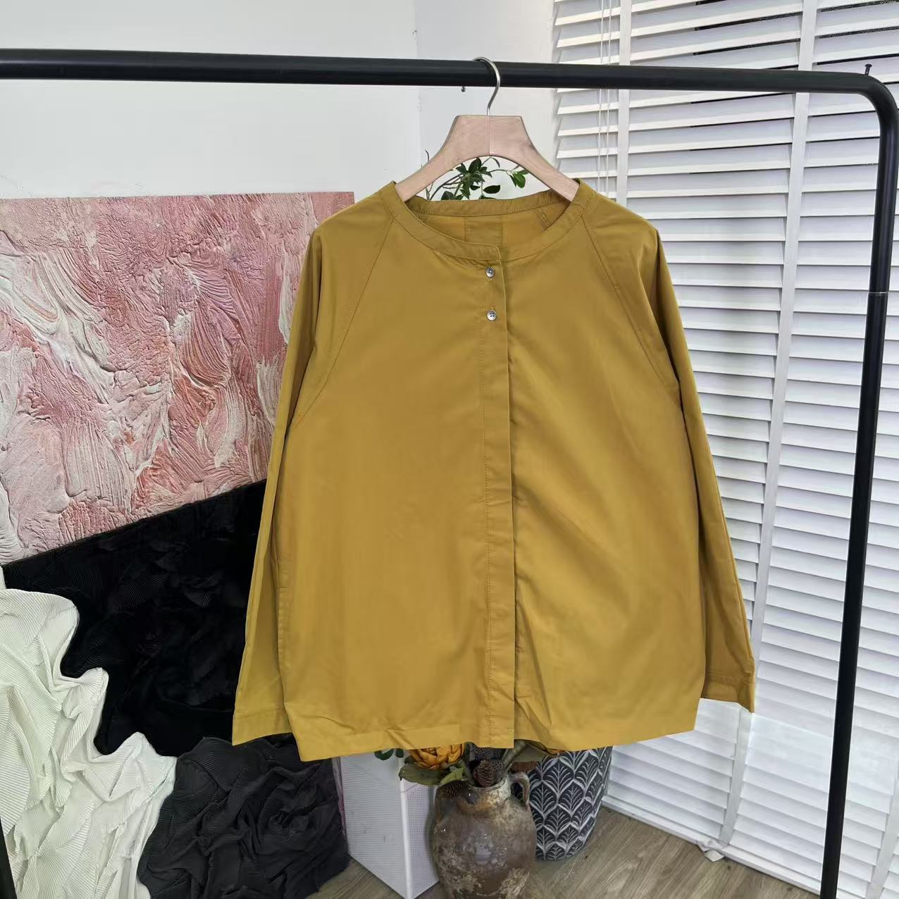 休闲百搭品质「单排扣宽松」圆领长袖衬衫女E6015