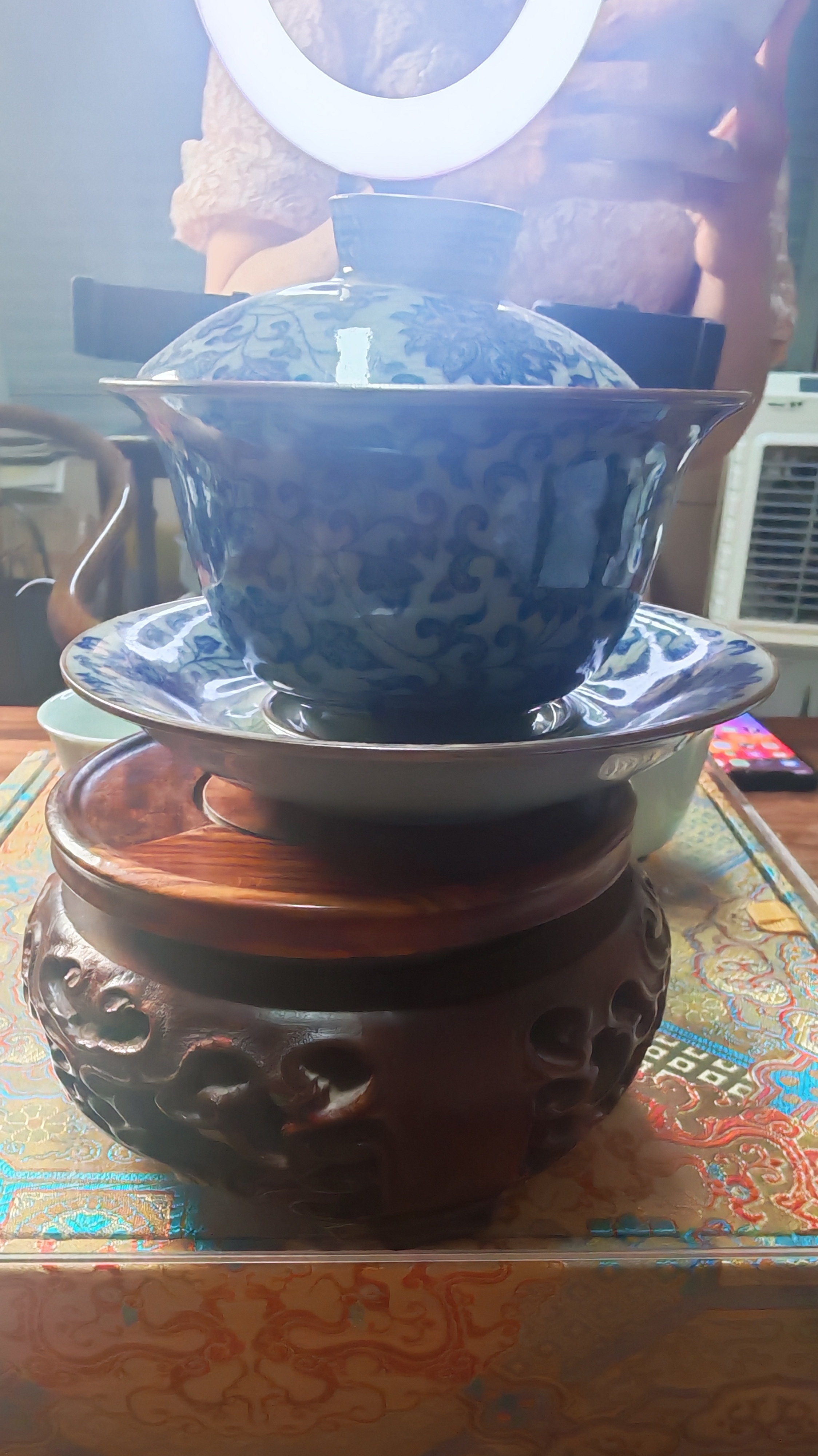 中式复古冰裂青花缠枝莲盖碗功夫茶具
