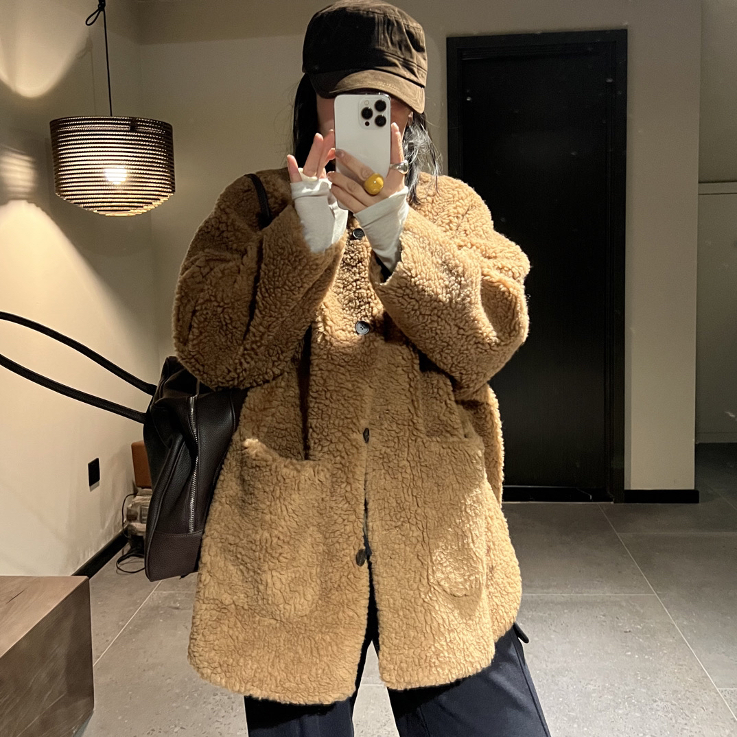 WAITING宽松款圆领100羊毛外套（不支持退换）