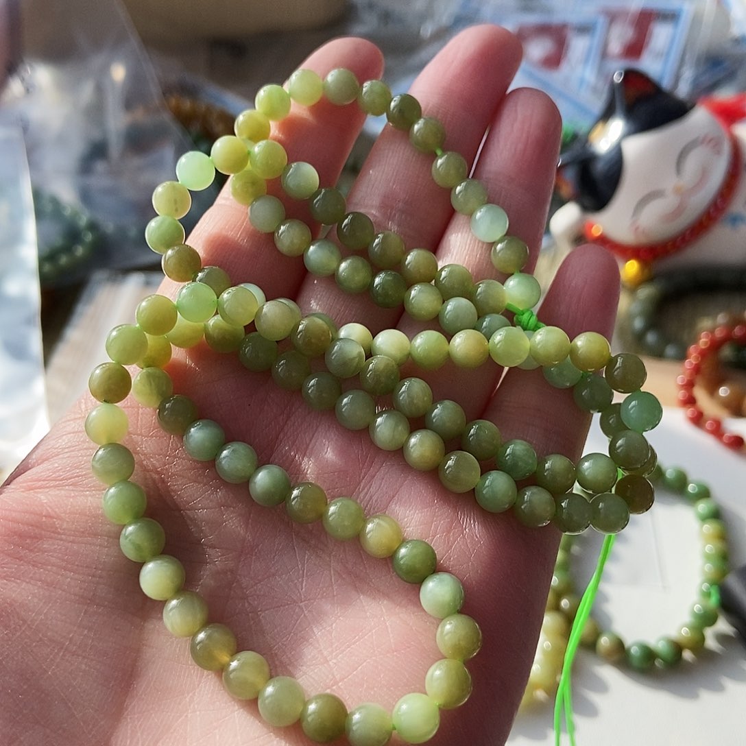 和田玉（碧玉）手链未镶嵌6mm黑羊洞多圈