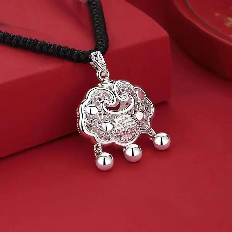 银吊坠 999平安锁DIY ins礼盒套装 