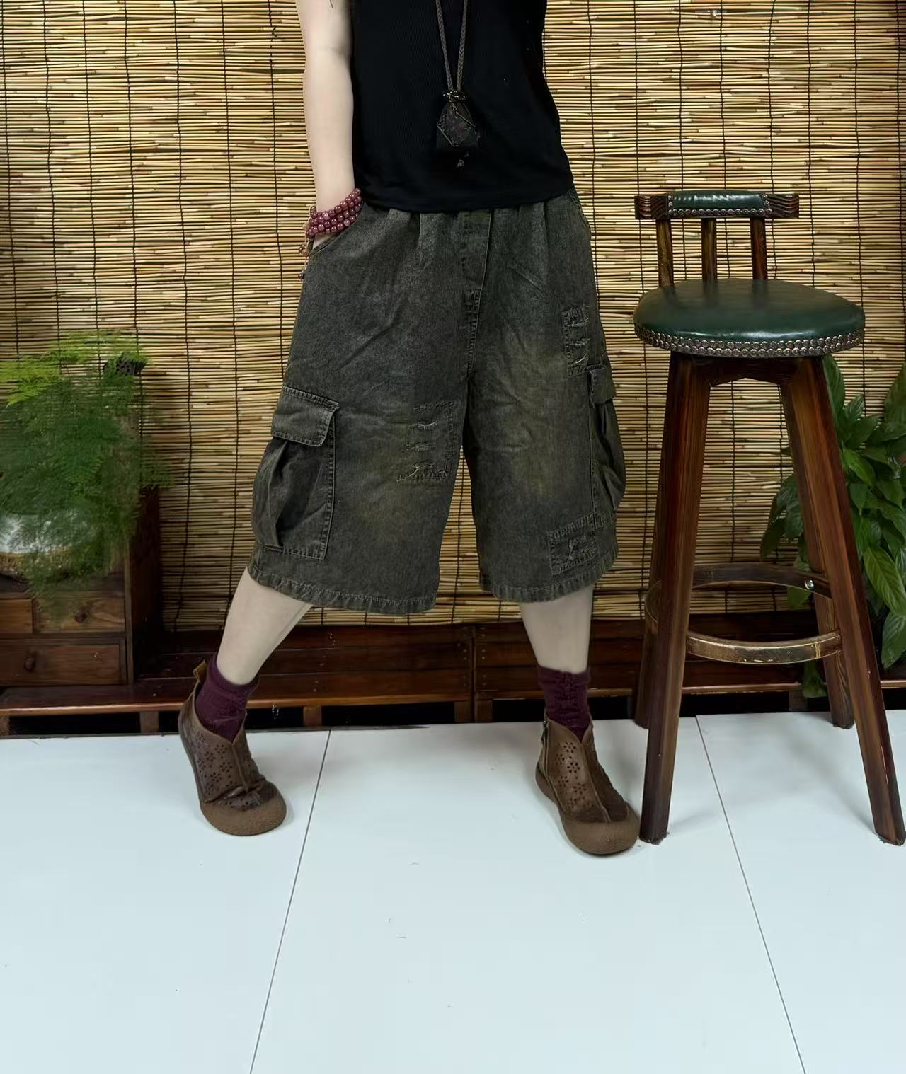 26075夏款破洞工装口袋牛仔裤（长65左右，90-160斤）