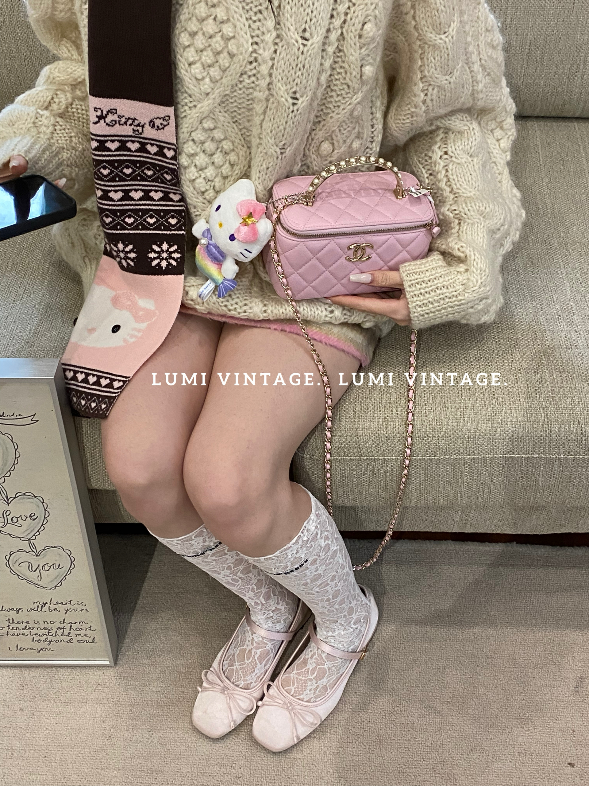 95新 Chanel/香奈儿 24p珍珠手柄粉金长盒子包 76257100