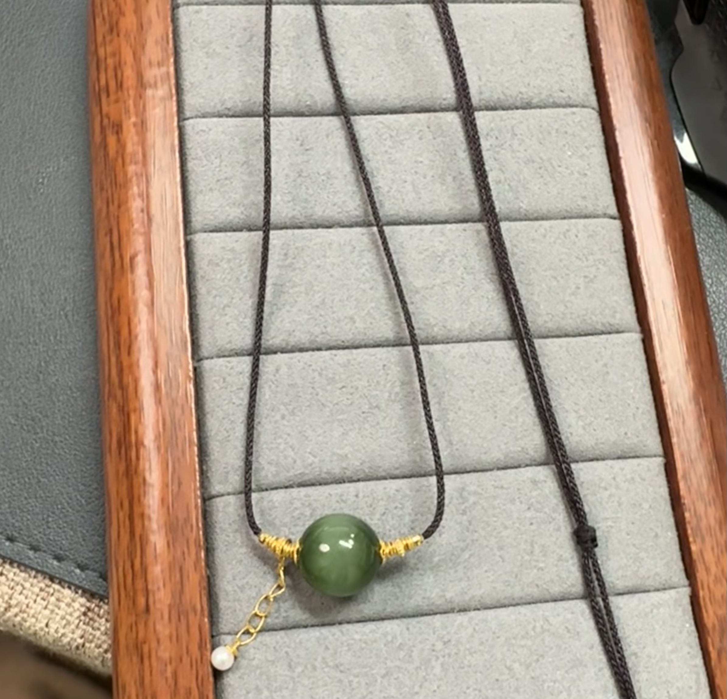 【乐小福珠宝】18k金和田玉猫眼单珠项链多样性发货