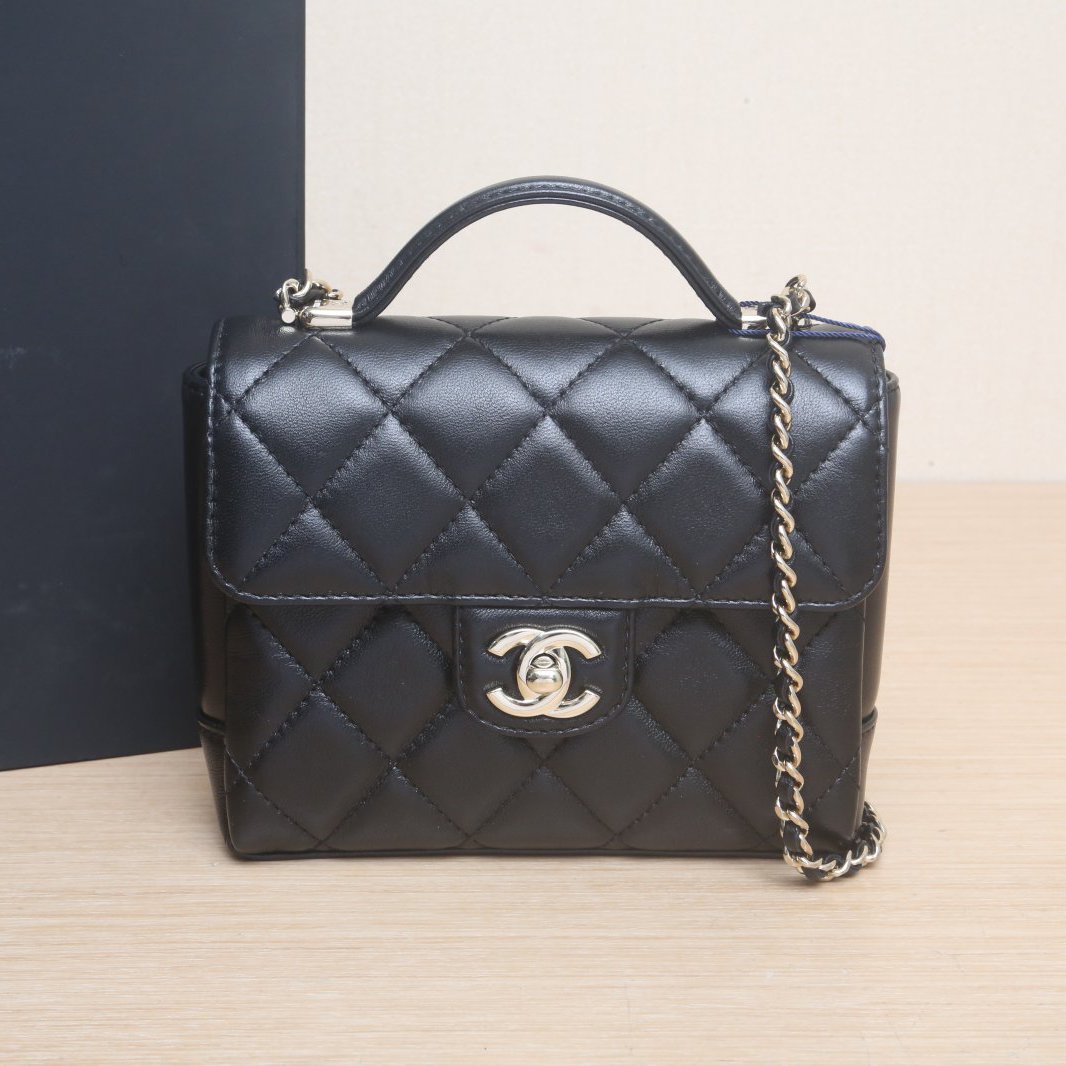 99新 Chanel/香奈儿 小花姑姑843688黑色 浅金扣 24B 手柄方胖子