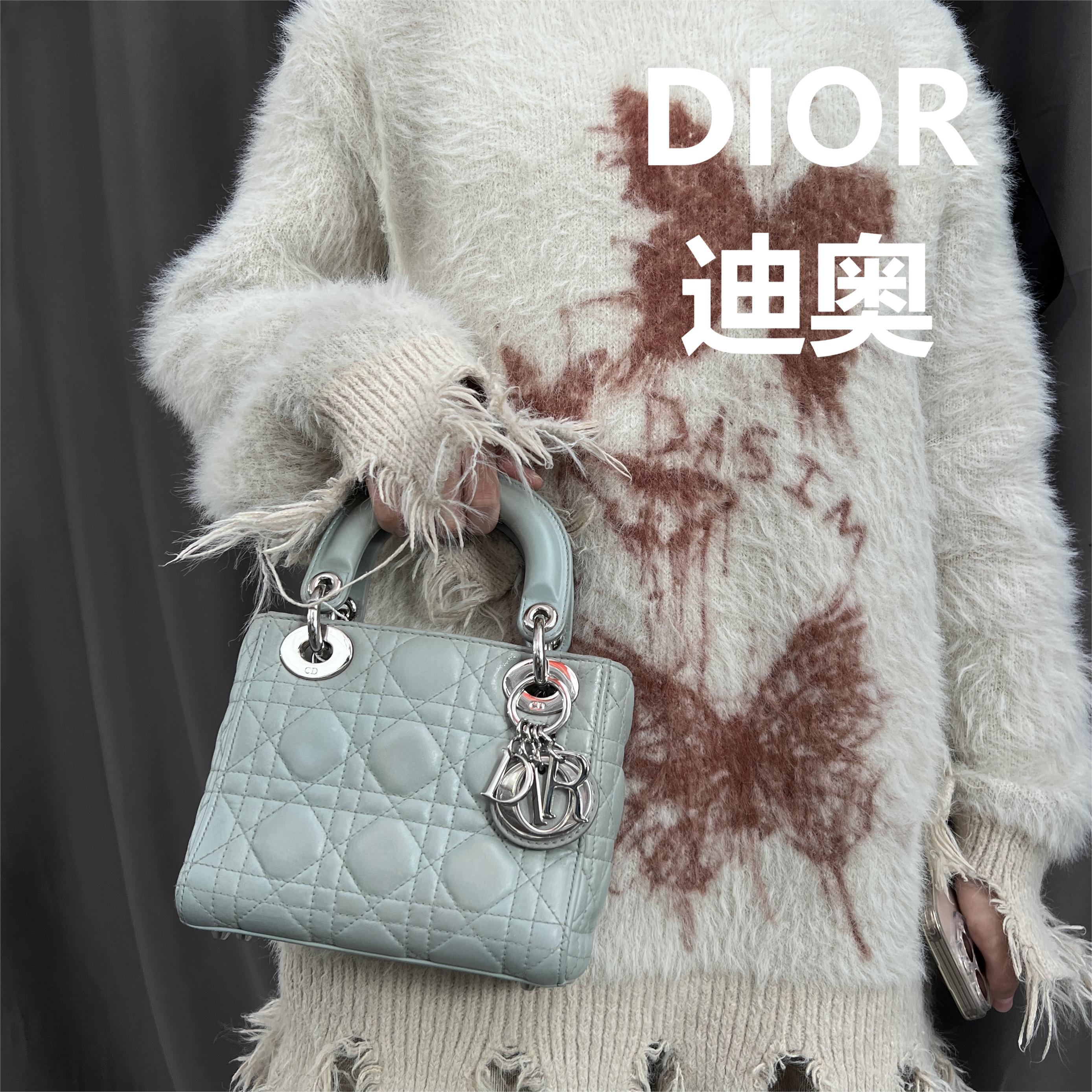 95新 DIOR/迪奥 灰绿三格戴妃手提包/甜甜精选/52181