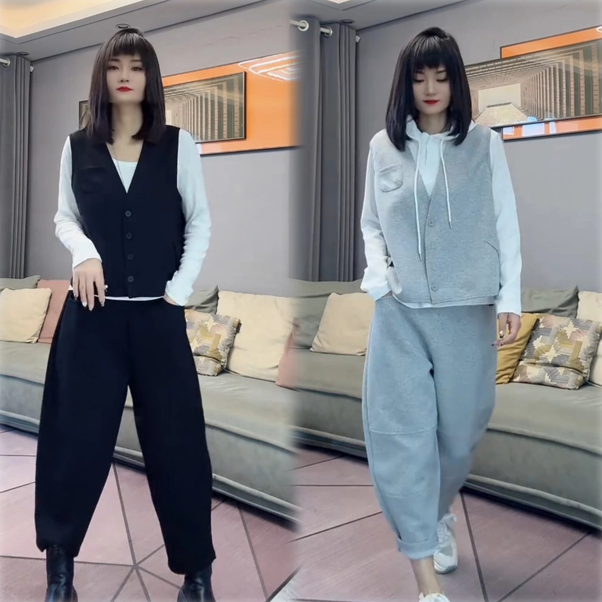 2026春秋新款休闲套装女宽松百搭洋气减龄马甲卫衣哈伦裤三件套女商品图