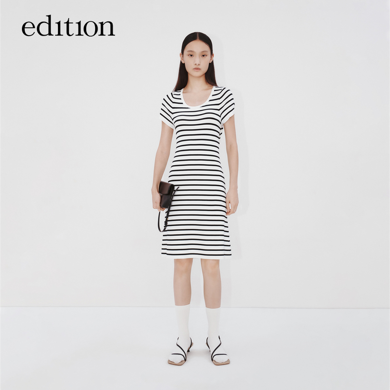 【达人专享】edition条纹露背针织装连衣裙#EBC2DRS028