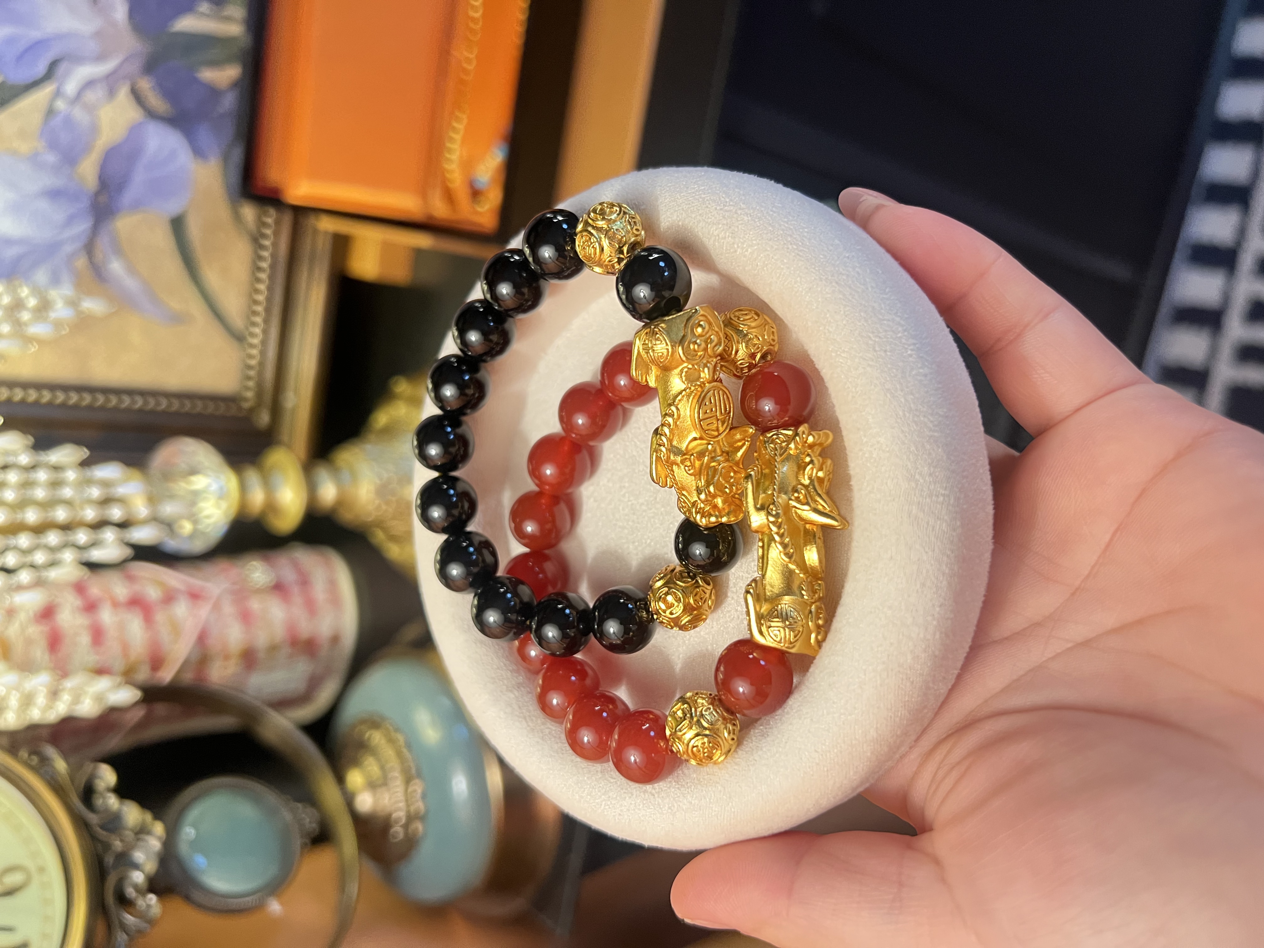 铜合金琉璃手链 新中式国风吞金兽手链