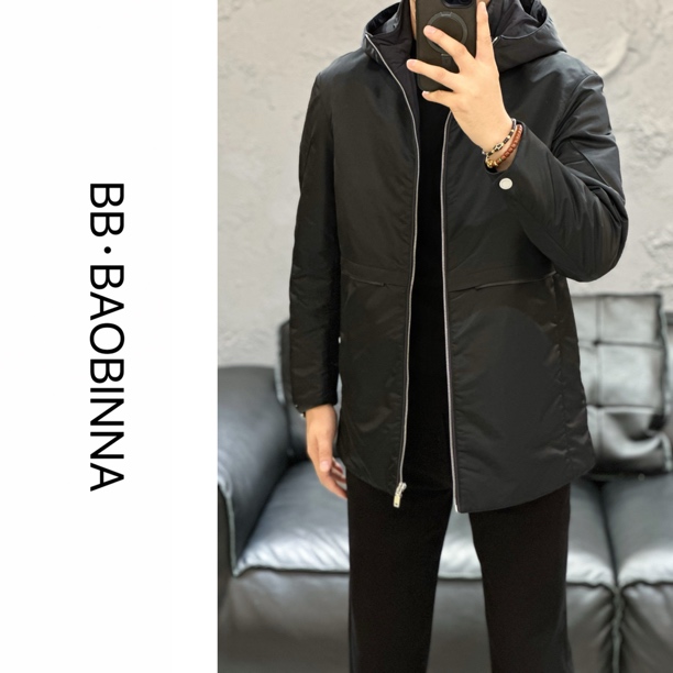 小野· 男装 | "桑蚕丝填充"中长款男士拼皮棉服外套878212