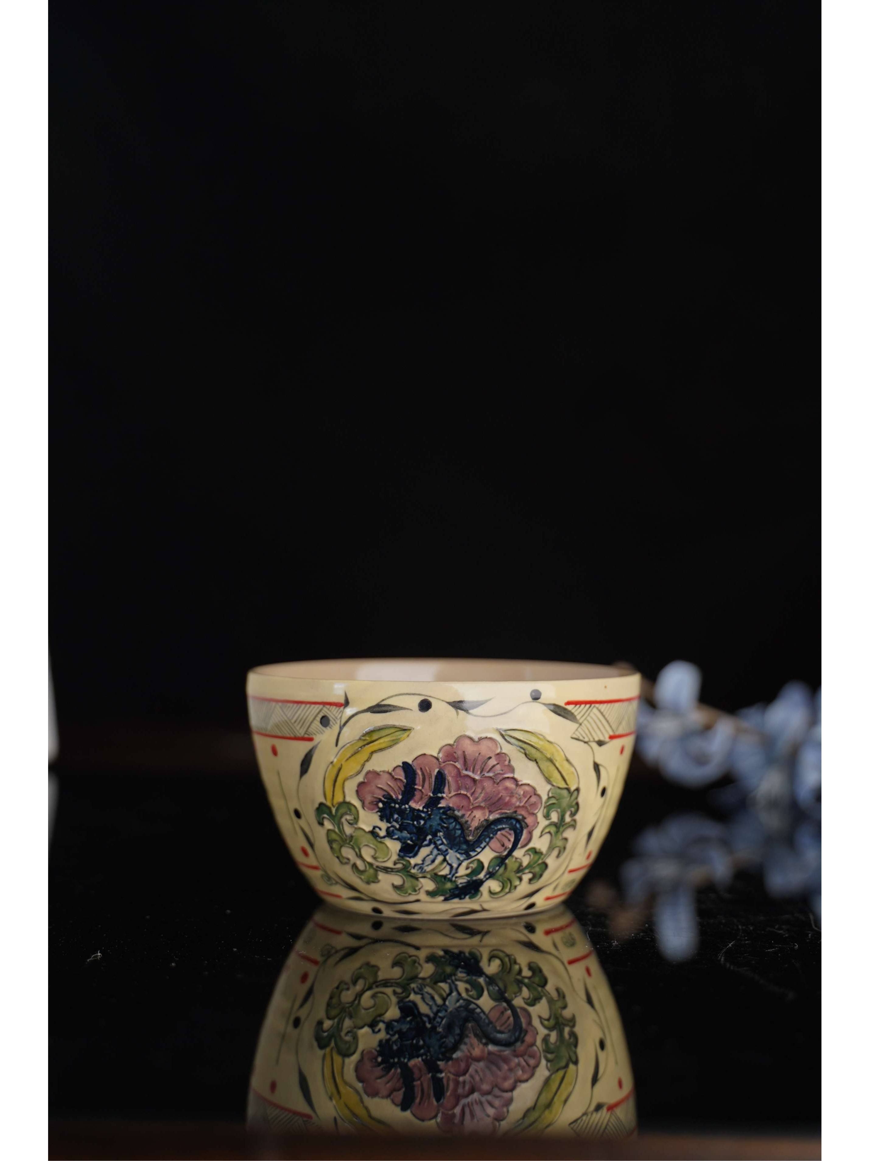  大炮家 | 彩绘紫花青花龙甜品碗