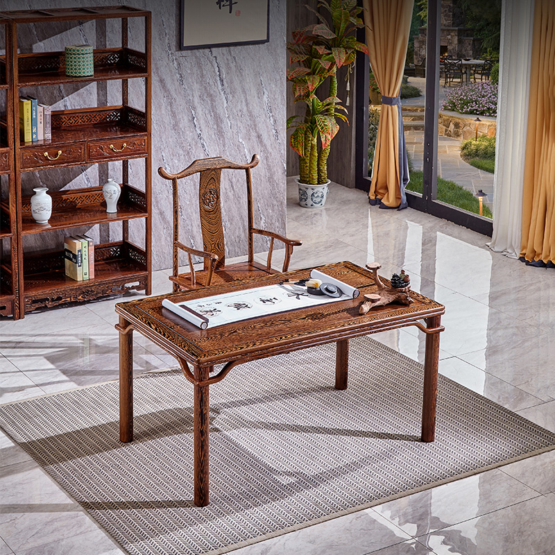 霸王画案非洲鸡翅木大班台中式桌椅古典大气老板办公台红木家具