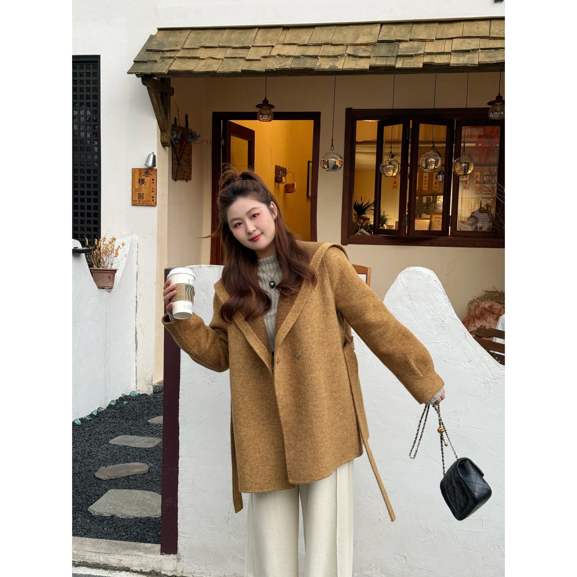楠序【格林香榭】安安微胖女装 2025年冬装厚款双面羊毛大衣YZ38082