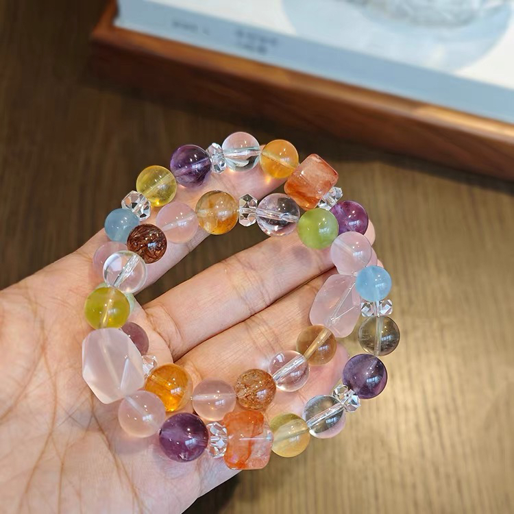 天然水晶方块胶花手串（多样性发其一）