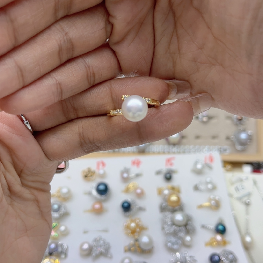 你***蜜合金戒指淡水珍珠