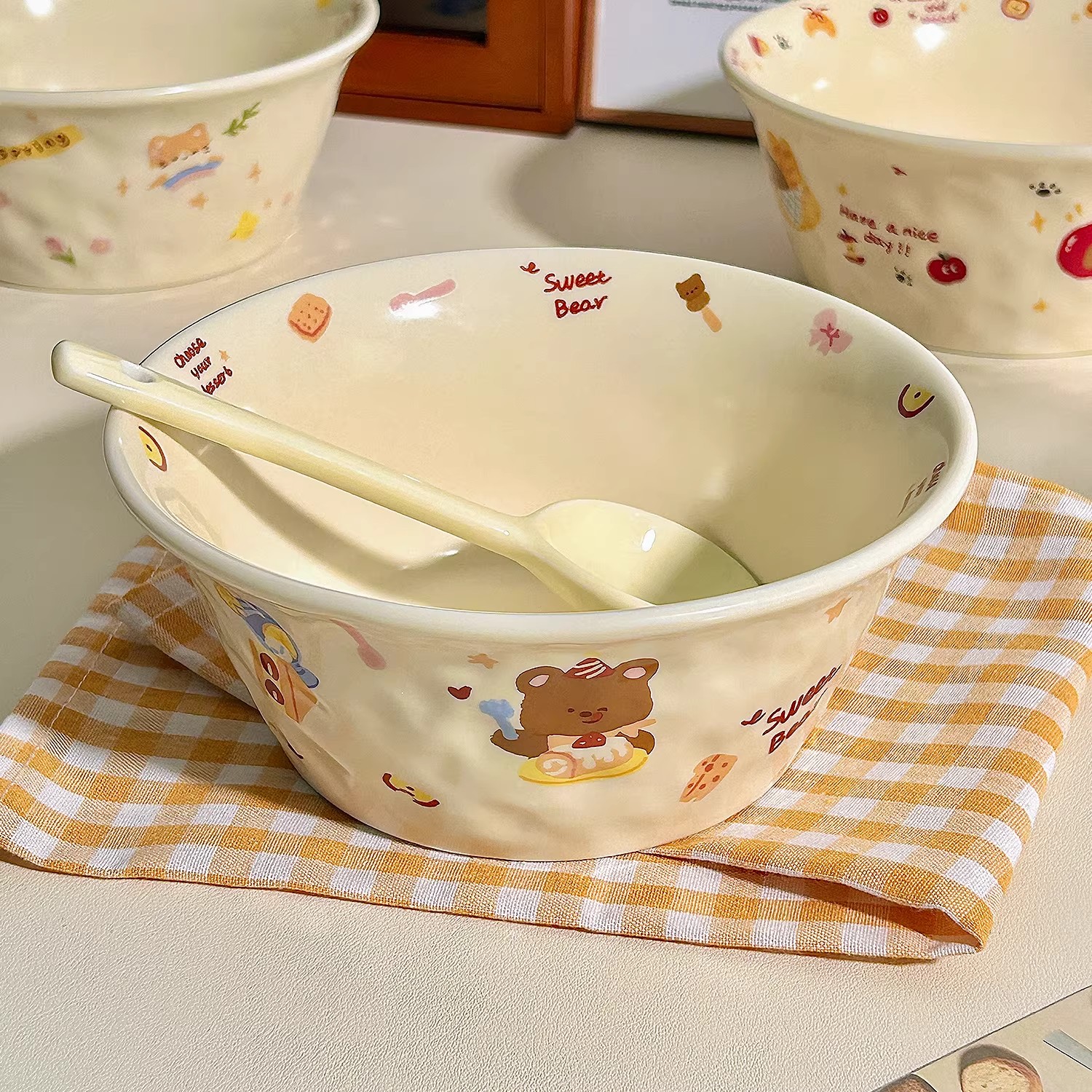 可爱卡通ins风碗陶瓷复古水果酸奶碗麦片早餐大号饭碗甜品碗餐具