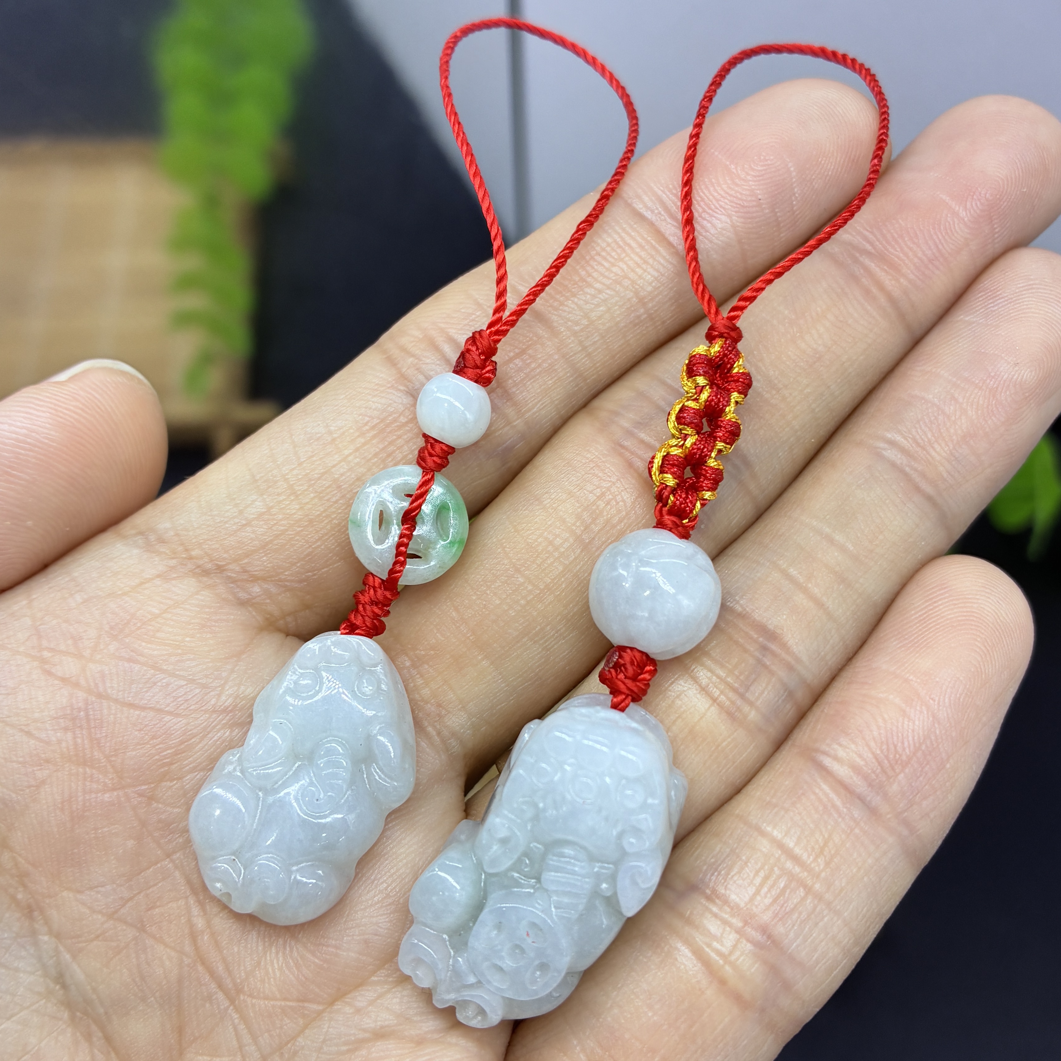 纯手工编织天然A货翡翠貔貅手机链简约大方（绳子颜色可调换）