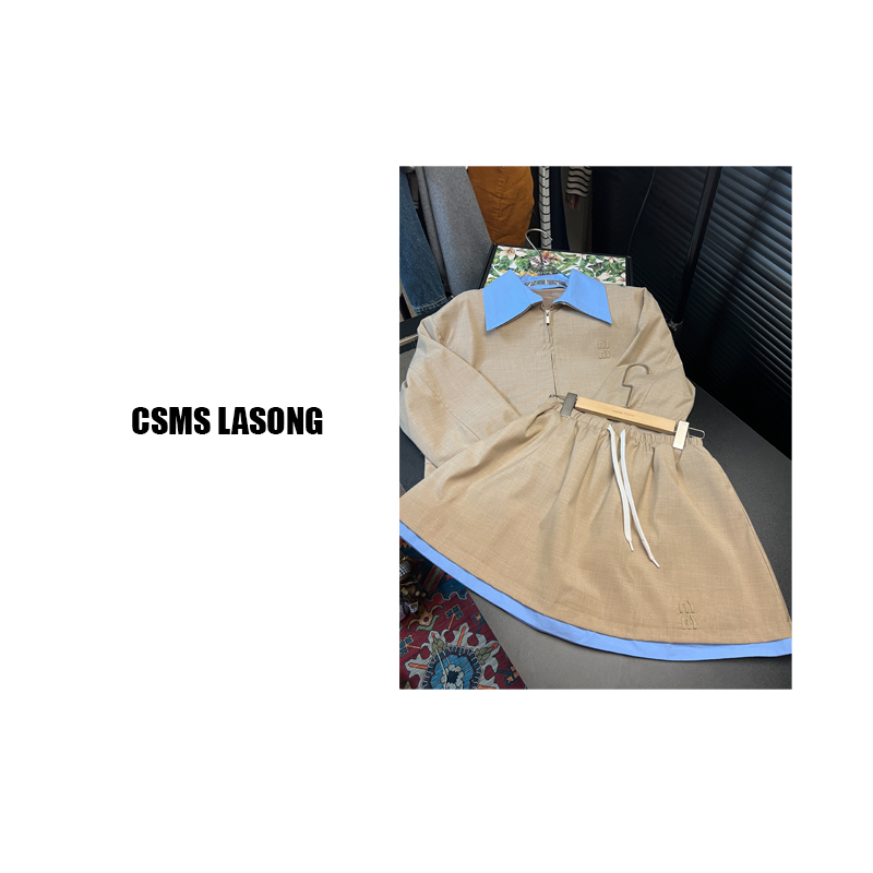 卡其色时尚套装宽松百搭轻薄款外套+裙子